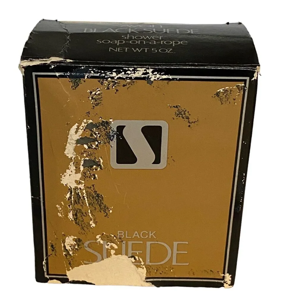 AVON black Suede 0.5fl oz cologne and Soap On A Rope New In Box